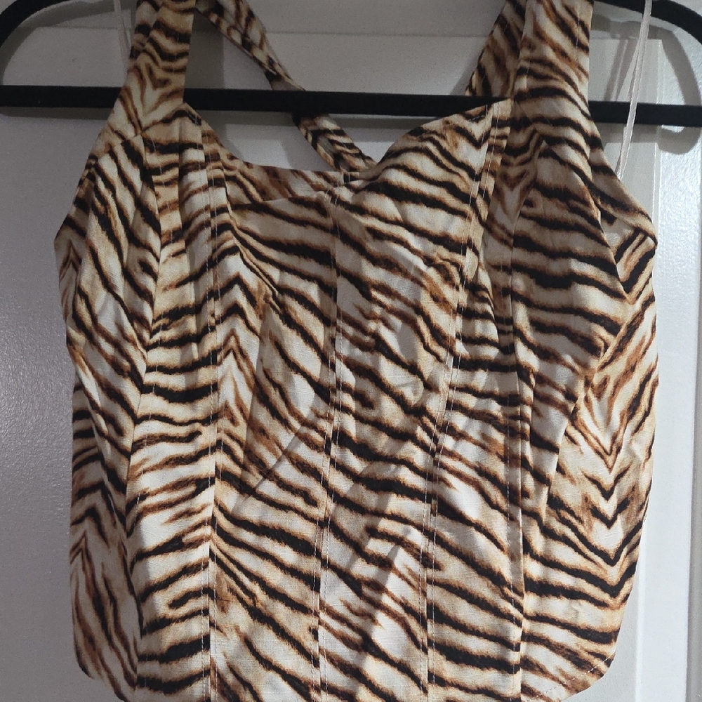 Bar III Animal Print Tank Top - Tan and White
